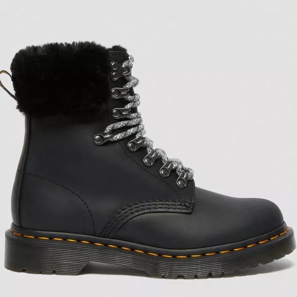 Dr. Martens Shoes - Dr. Martens 1460 SERENA COLLAR FAUX FUR LINED LACE UP BOOTS in BLACK 7 New